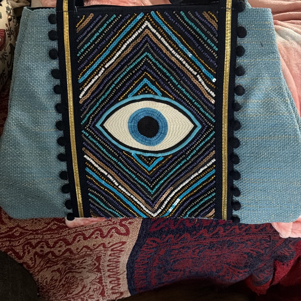 Blue Eye Embellished Tote Bag - Unbranded
